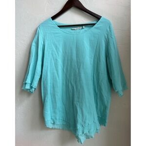 Soft Surroundings Siesta Key Tunic L Aqua Sky Blue Resort Beach Casual